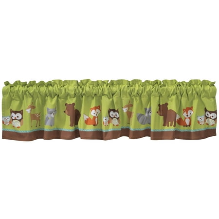 Bedtime Originals Friendly Forest Green/Brown Woodland Animal Rod Pocket Valance, 54” x 10”