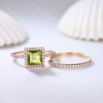 thumbnail image 4 of Princess Cut Peridot Ring,Rose Gold Peridot Engagement Ring Set 925 Sterling Silver ring, 4 of 5