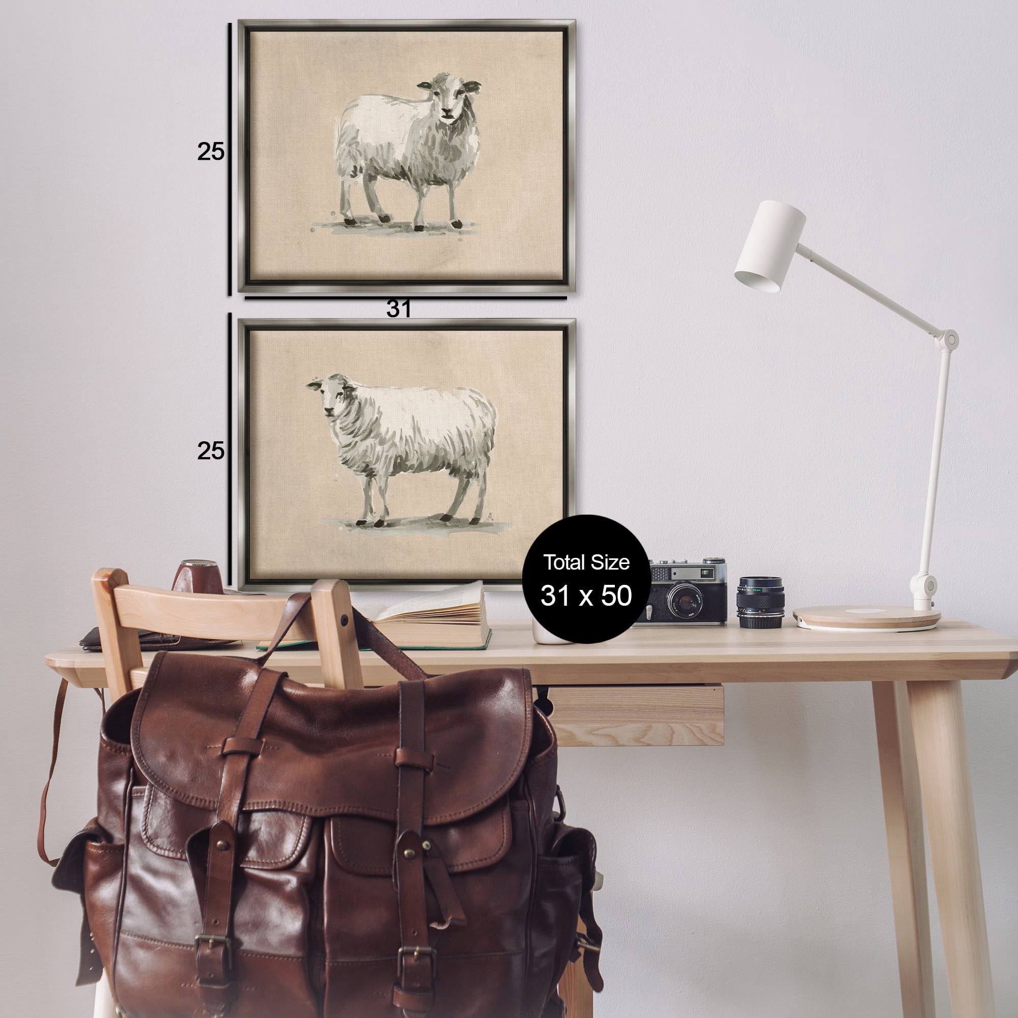Stupell Industries Beige Sheep Portrait Animals Painting Gray Floater Framed Canvas Art Print Wall Art, 31 x 25, Set of 2