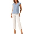 thumbnail image 2 of INSPIRE CHIC Women's Summer Office V-Neck Solid Color Casual Chiffon Ruffle Sleeve Blouse, 2 of 4