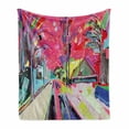 thumbnail image 1 of Fine Art Soft Flannel Fleece Blanket, Funky Digital Paint Streets Sketch Style Unusual Trees Grunge Outside Urban Design, Cozy Plush for Indoor and Outdoor Use, 60" x 80", Multicolor, by Ambesonne, 1 of 6