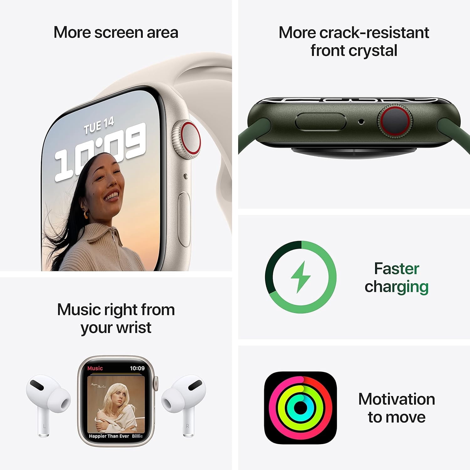 Apple, Watch Series 7, GPS + Cellular, 18 Hour Battery Life, Green Aluminum Case - Clover Sport Band/41mm, 1 Pound, 1, 1, 1