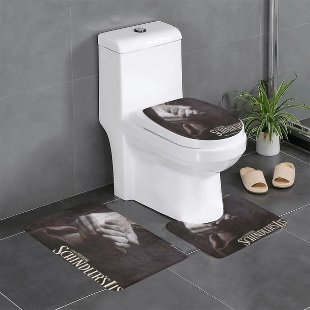 La Lista de Schindler Juego de 3 alfombras de baño de coral fleece: tapete de baño + alfombra de inodoro en forma de U + funda de tapa de inodoro en forma de O