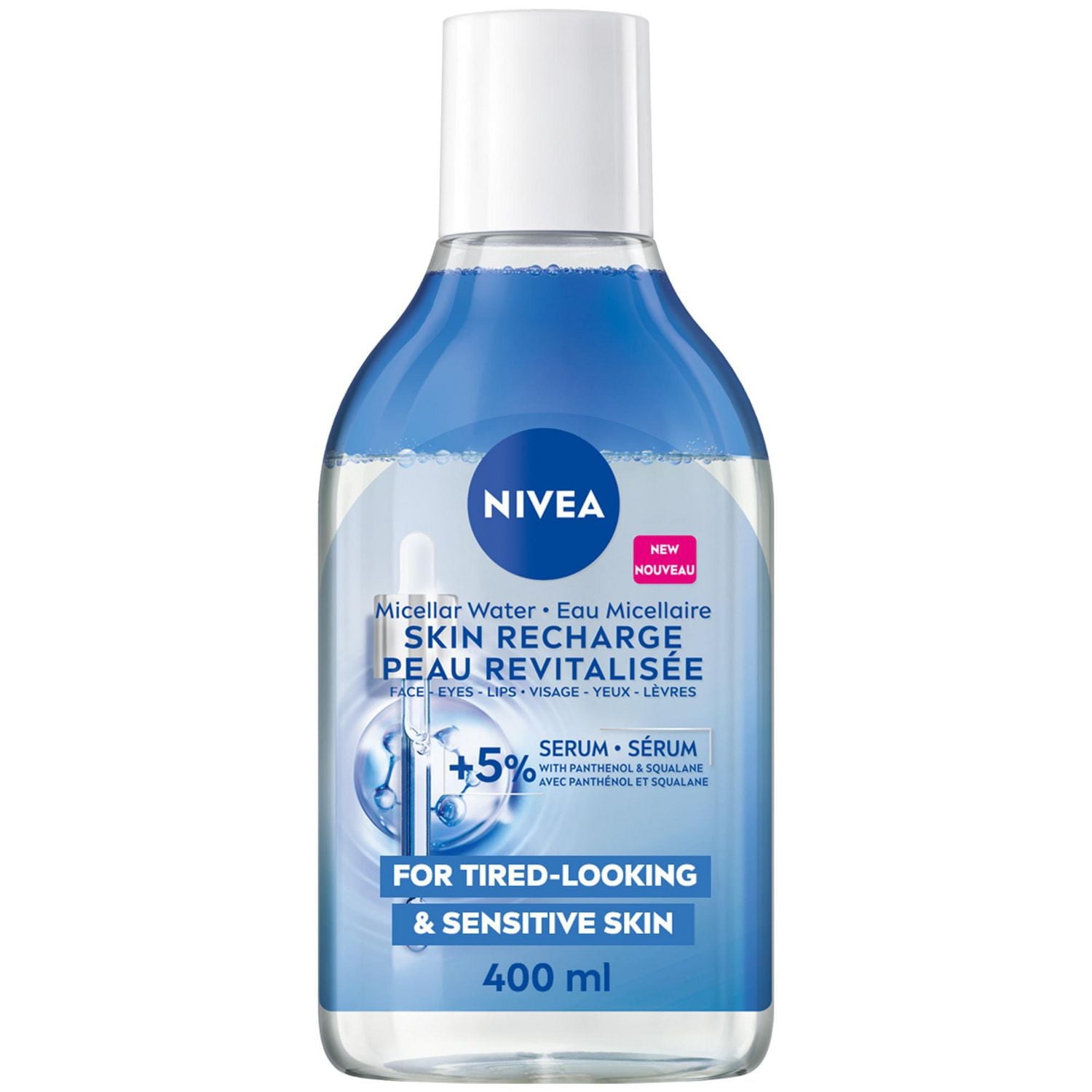 NIVEA Skin Recharge Micellar Water, Tired-Looking and Sensitive Skin, Perfume Free, 400mL, 400mL