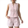 thumbnail image 3 of Conjunto de Dos Piezas de Verano para Mujer: Camiseta Sin Mangas con Botones y Pantalones Cortos de Cintura Alta. Rosa XXL, 3 of 8