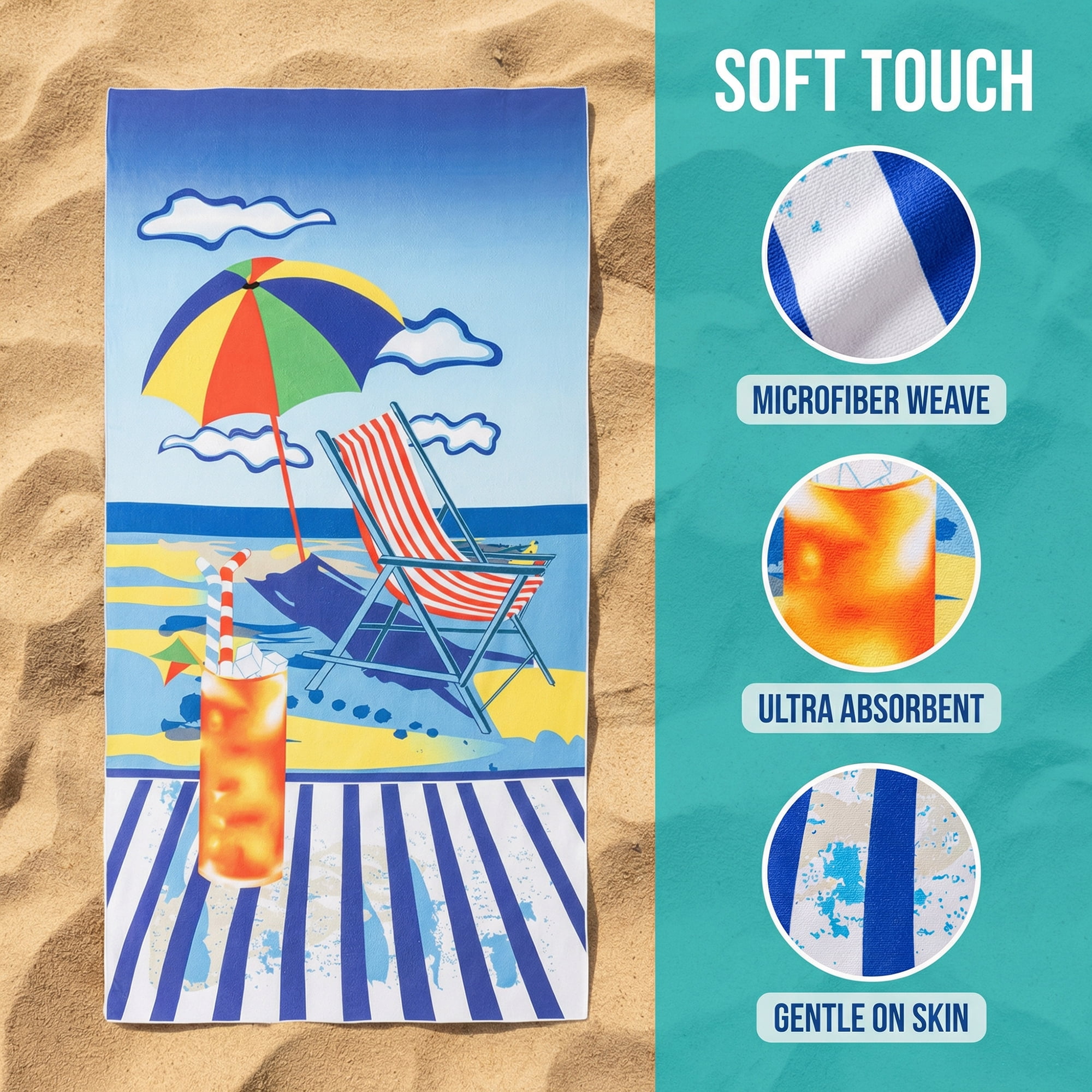 Unique Bargains 2 Pack Absorbent Lightweight Oversized Beach Towel MultiColor 71" x 35"