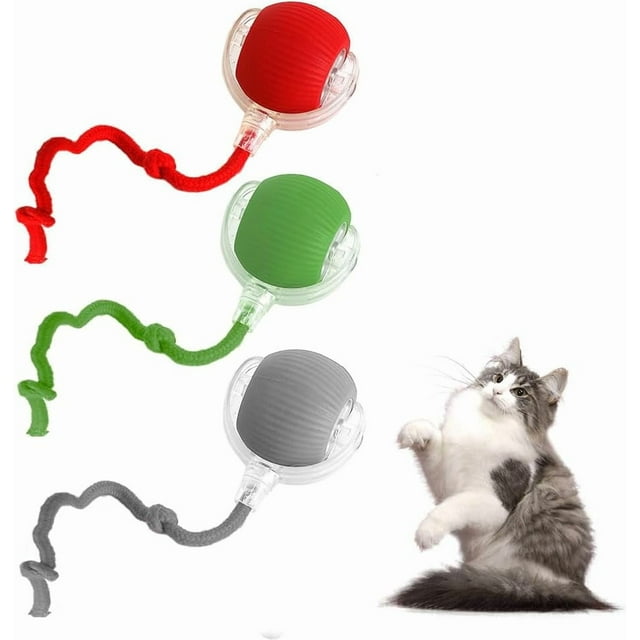 Jouet Interactif pour Chats d'Intérieur, Jouet Roulant Intelligent (Rouge+vert+gris)