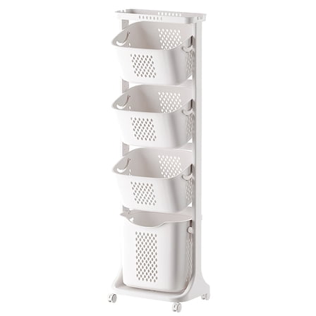 4-Tier Laundry Hamper Sorter, Laundry Storage Organizer with Wheels Removable Rolling Laundry Baskets, Bathroom Cart for Dirty Clothes, White