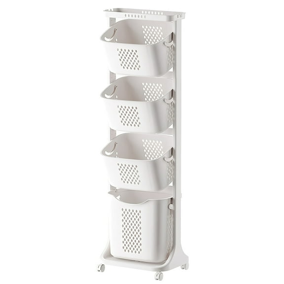 4-Tier Laundry Hamper Sorter, Laundry Storage Organizer with Wheels Removable Rolling Laundry Baskets, Bathroom Cart for Dirty Clothes, White