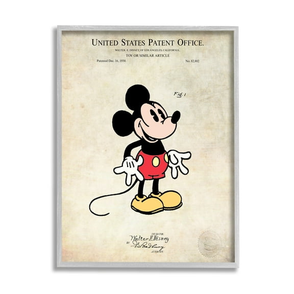 Stupell Industries Toy Character Diagram Patent Design Vintage Style Framed Wall Art, 16 x 20, Design by Karl Hronek