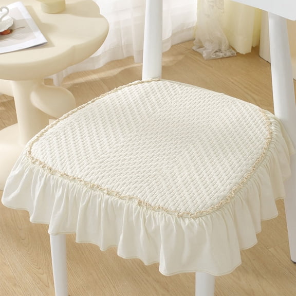 100% Cotton Ruffled Chair Cushions, Dining Room Kitchen Chair Cover with Ruffle Skirt, Thick Farmhouse Square Chair Pads Non Slip Stool Mats for Banquet Hotel Wedding Party