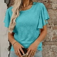 thumbnail image 2 of Womens Summer Tunic Tops Trendy Ruffle Short Sleeved Crew Neck T-Shirts Casual Flowy Classic Fit Blouses Outfit Workout Clothes, 2 of 8