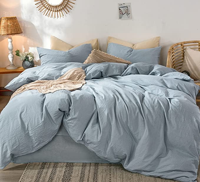 MooMee Bedding Duvet Cover Set 100% Washed Cotton Linen Like Textured ...