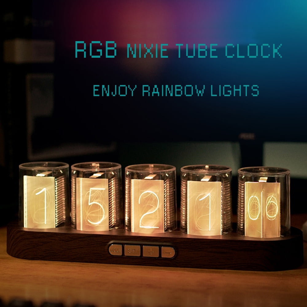 Digital Nixie Tube Clock with RGB LED Glows for Home Desktop Decoration