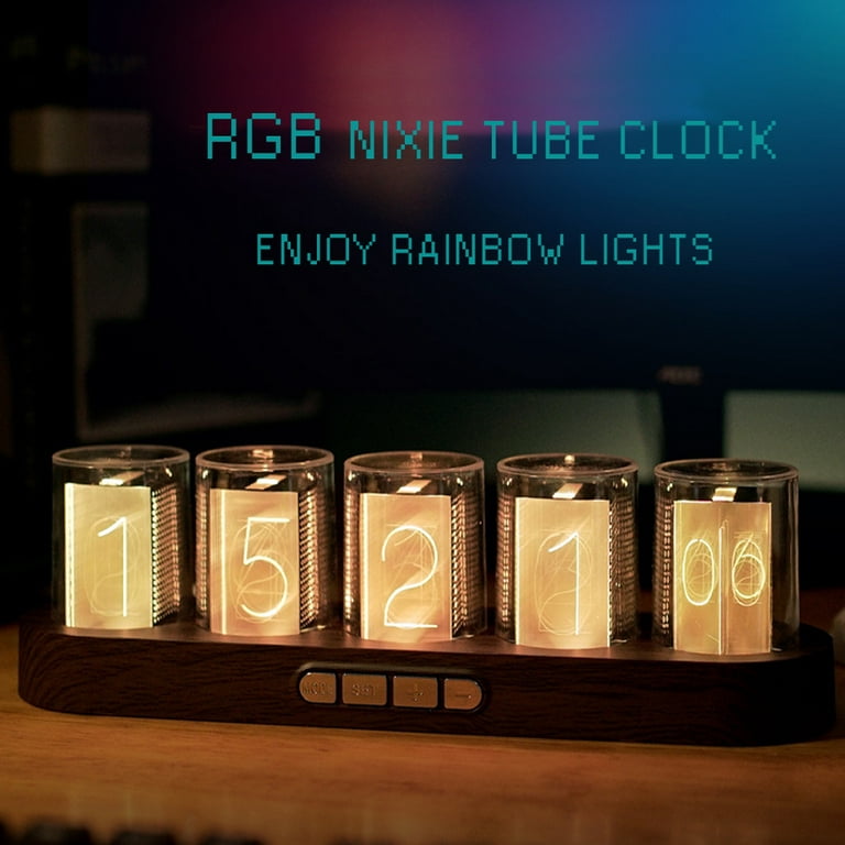 Digital Nixie Tube Clock with RGB LED Glows for Home Desktop Decoration.  Luxury Box Packing for Gift Idea. Digital Tube Clock Glows for Home Desktop