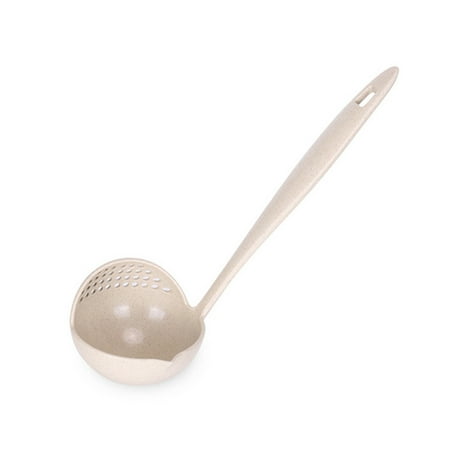 

2 In 1 Plastic Straining Ladle Soup Pan Spoon with Filter Strainer Kitchen Dinnerware Cooking Tools (Beige)