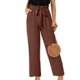 thumbnail image 2 of Huowey Womens Pants Solid Color High Waist Wide Leg Loose Lace Up Casual Pants Straight Leg Pants, 2 of 7