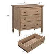 My Texas House Monroe 3 Drawer Nightstand with USB, Brushed Oak Finish