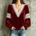 thumbnail image 3 of Lutiedan Velvet Tops for Women Lace V Neck Puff Long Sleeve Shirts Dressy Casual Fall Winter Velour Blouses S-XXL, 3 of 8