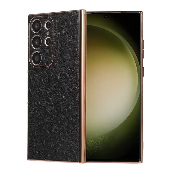 For Samsung Galaxy S23 Ultra 5G Genuine Leather Ostrich Texture Nano Electroplating Phone Case For Samsung Galaxy S23 Ultra 5G
