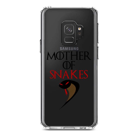 DistinctInk Clear Shockproof Hybrid Case for Samsung Galaxy S9 (5.8" Screen) - TPU Bumper Acrylic Back Tempered Glass Screen Protector - Mother of Snakes