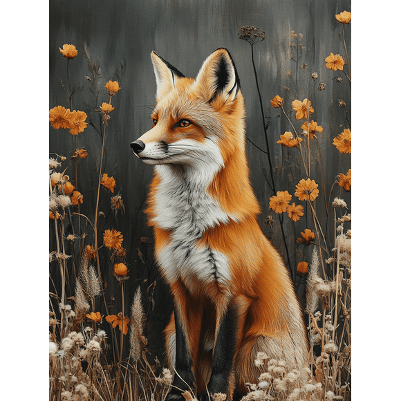 Qisvanset 12x16 Inch Golden Fox Floral Canvas Wall Art, Countryside Animal Print Housewarming Gift Bedroom Kitchen Decor