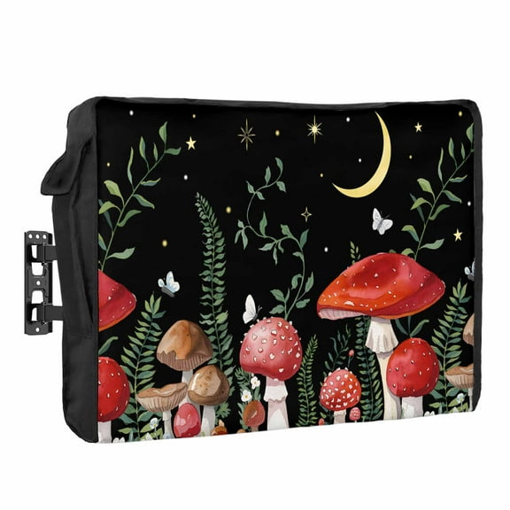 Outdoor TV Cover 52 to 55 Inches, Mushrooms Eucalyptus Leaf Butterfly Plants Moon Night Waterproof and Weatherproof TV Cover with Remote Control Pocket, Flat Screen TV Cover Protector for Outside TV