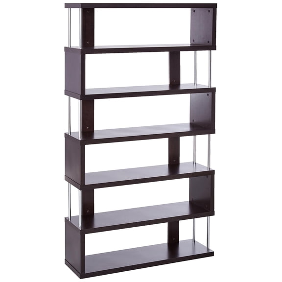 Bowery Hill 6 Shelf Modern Bookcase in Dark Brown