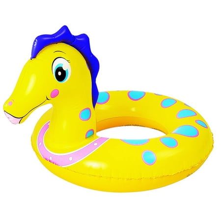 - Yellow and Blue Seahorse Children's Inflatable Swimming Pool Inner Tube Ring, 24-Inches