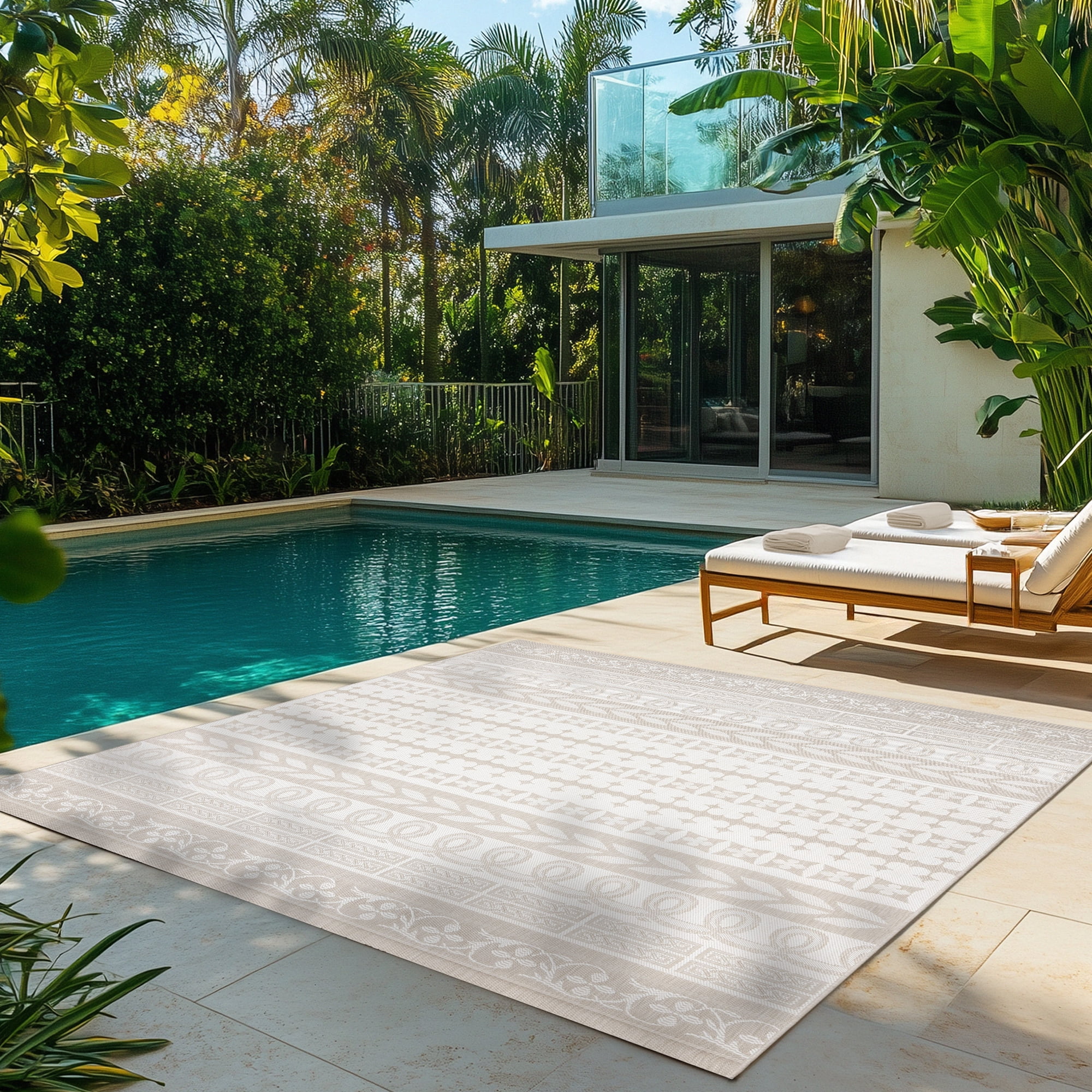 Gertmenian Paseo Burke Stripe Bohemian Striped Cream/Beige Outdoor Area Rug, 6x9