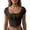 03 Black, variant on Women Sheer Mesh Crop Top U Neck Button Down Slim Fit Solid Color Summer Ribbed Tee Shirts Yellow