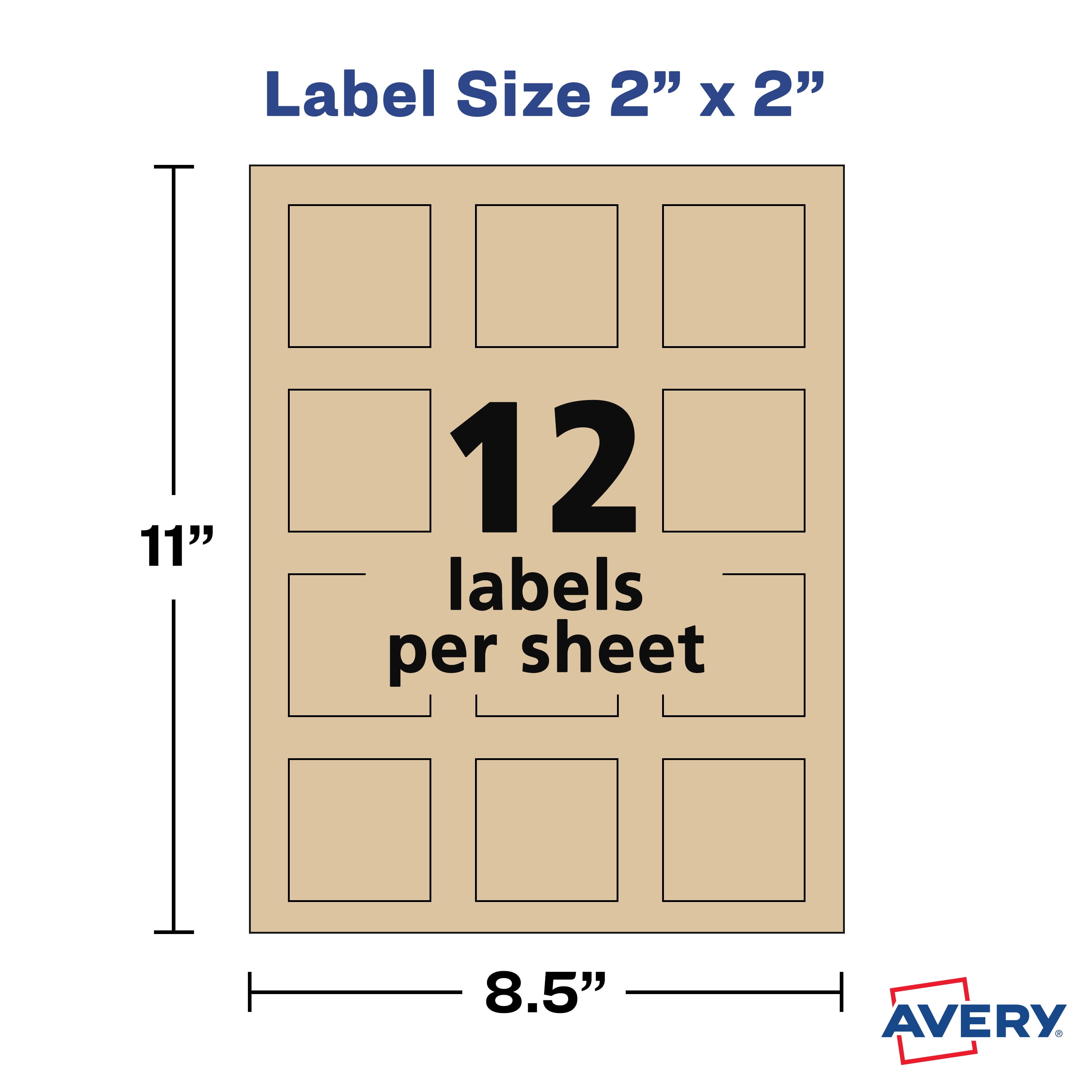 Avery Printable Blank Square Labels, 2 x 2, Kraft Brown, 300 Customizable  Labels (22846) 