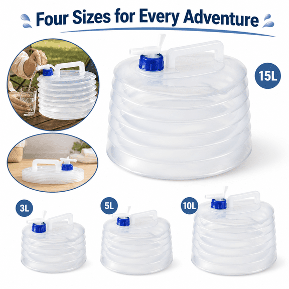 Upgrade 3/5/10/15 L Collapsible Water Container with Spigot, Portable Foldable Water Jug for Camping, Hiking, RV, Travel, Emergency Storage, Leak-Proof Outdoor Water Bag with Handle