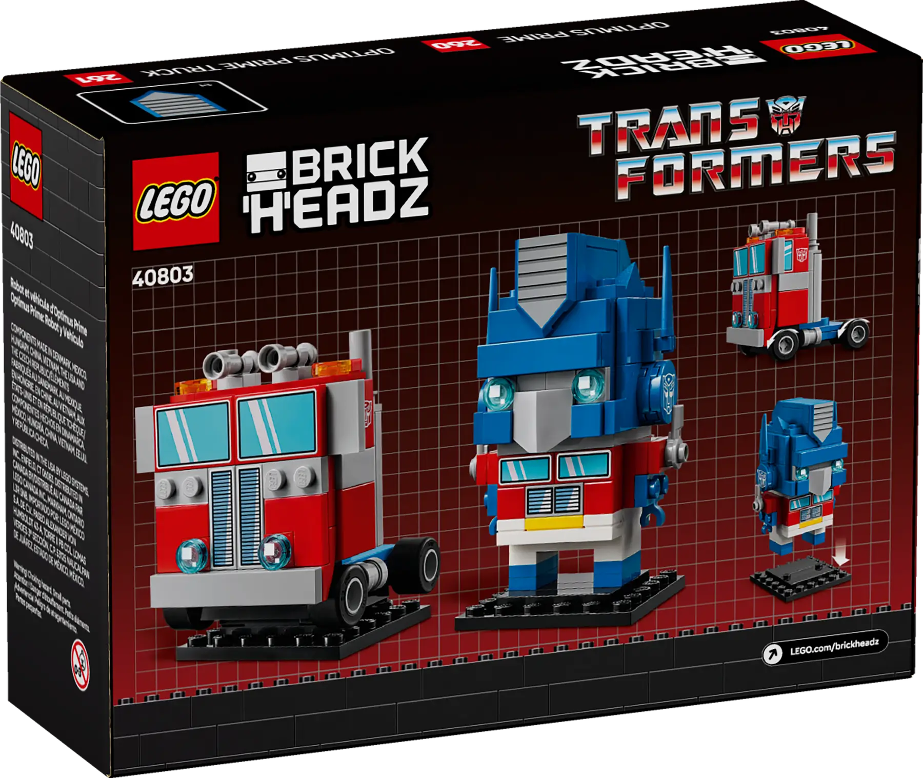 LEGO Brickheadz 40803 Transformers Optimus Prime Robot & Vehicle 237pcs