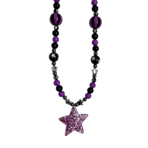 Collar de estrella de cinco puntas con lentejuelas moradas y cadena de clavícula con cuentas de nicho de tendencia