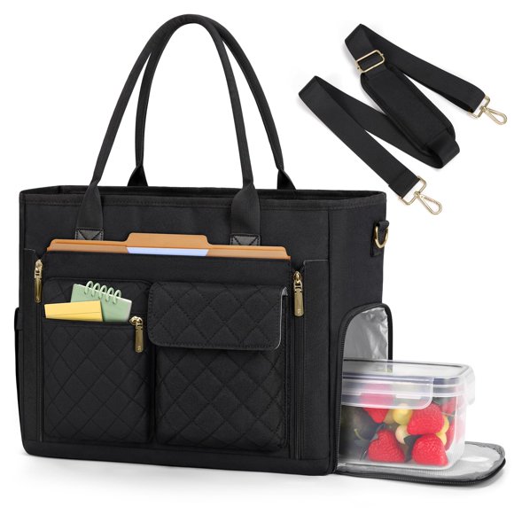 RAINSMORE Teacher Tote Bag with Insulated Lunch Compartment 15.6 inch Laptop Bag for Women Large Work Bags Nurse Bags Professional Briefcase Computer Handbag for Office, College,