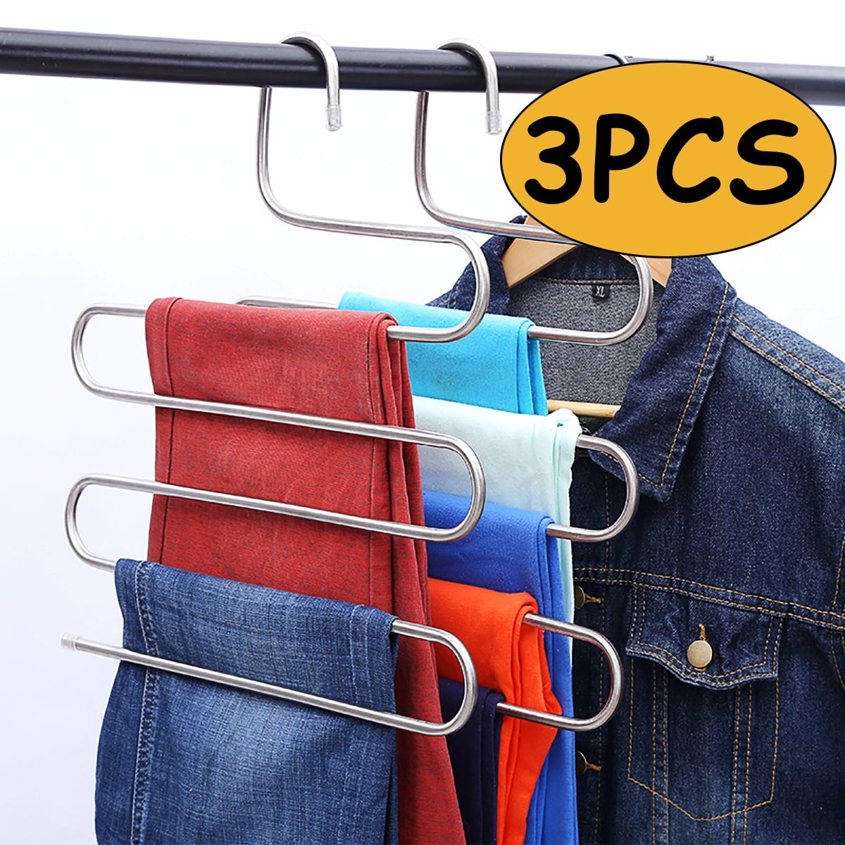 3PCS Wooden Pant Hanger Cabinet Suit Skirt Clothes Wood Hangers Set Home 