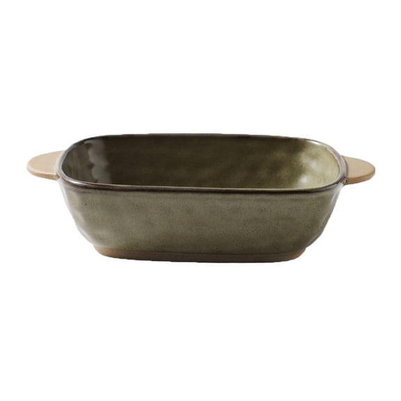 Household Stone-Patterned Double-Handled Baking Pan Vintage Rough Ceramic Square Deep Dish Steaming Bowl