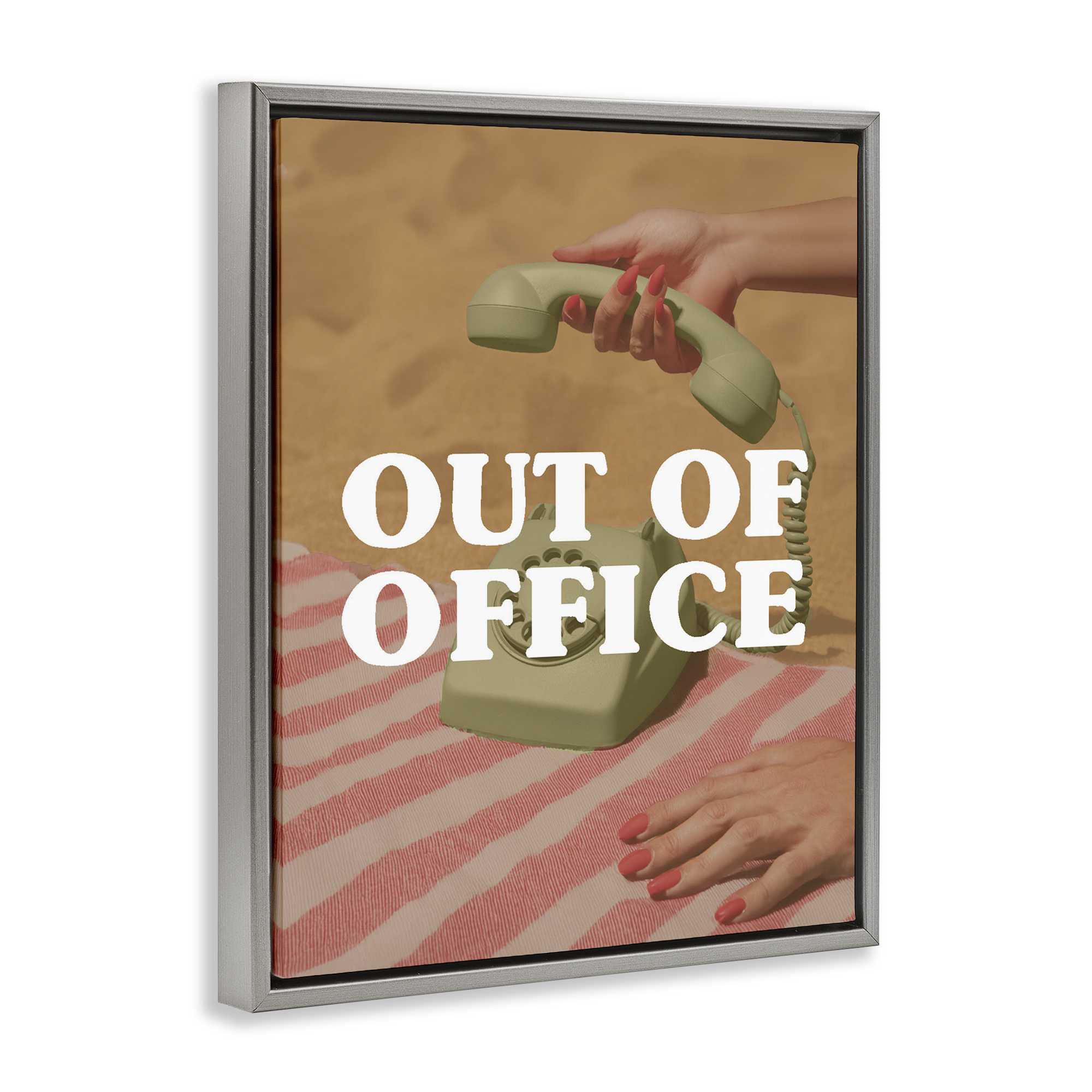 Out of Office Green Phone Gray Framed Floater Canvas Wall Art, design by Lil' Rue