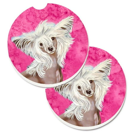 

Pink Chinese Crested Set of 2 Cup Holder Car Coaster