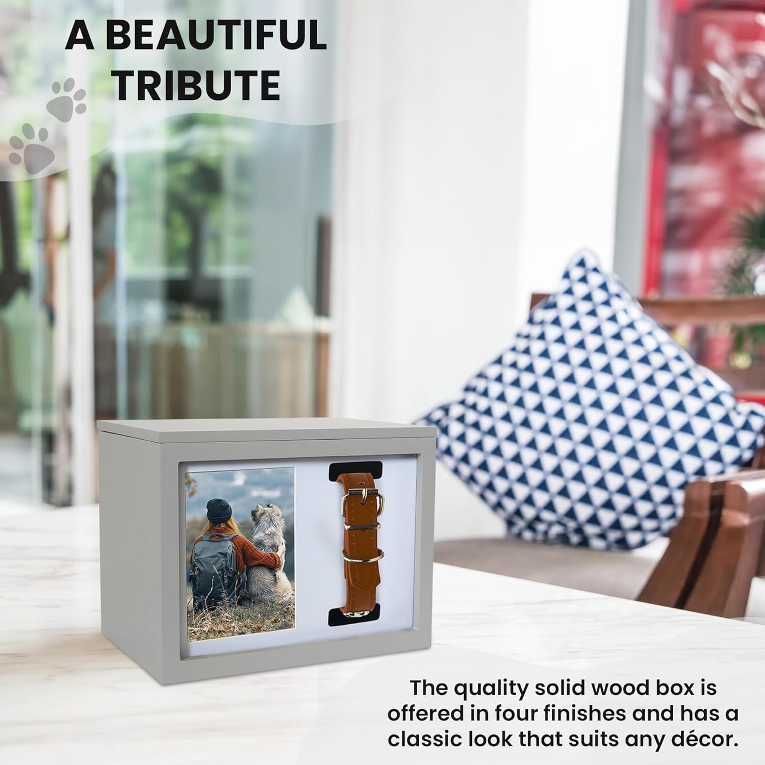 Better World Pets Urn and Keepsake Box Memorial, 4"x6" Photo Frame Holds with Collar Display, Cats and Dogs Picture Frame, Gray