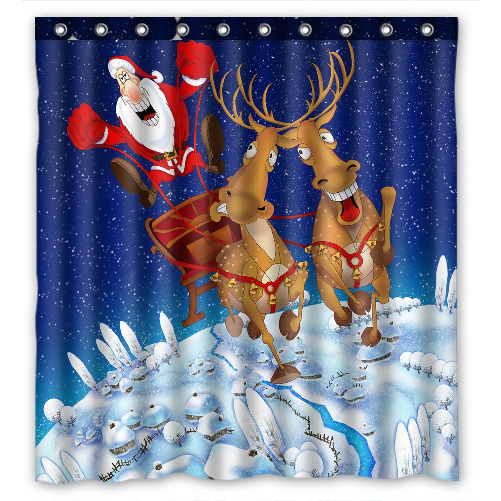 YKCG Funny Christmas Santa Claus Reindeer Colorful Sky Light Snow