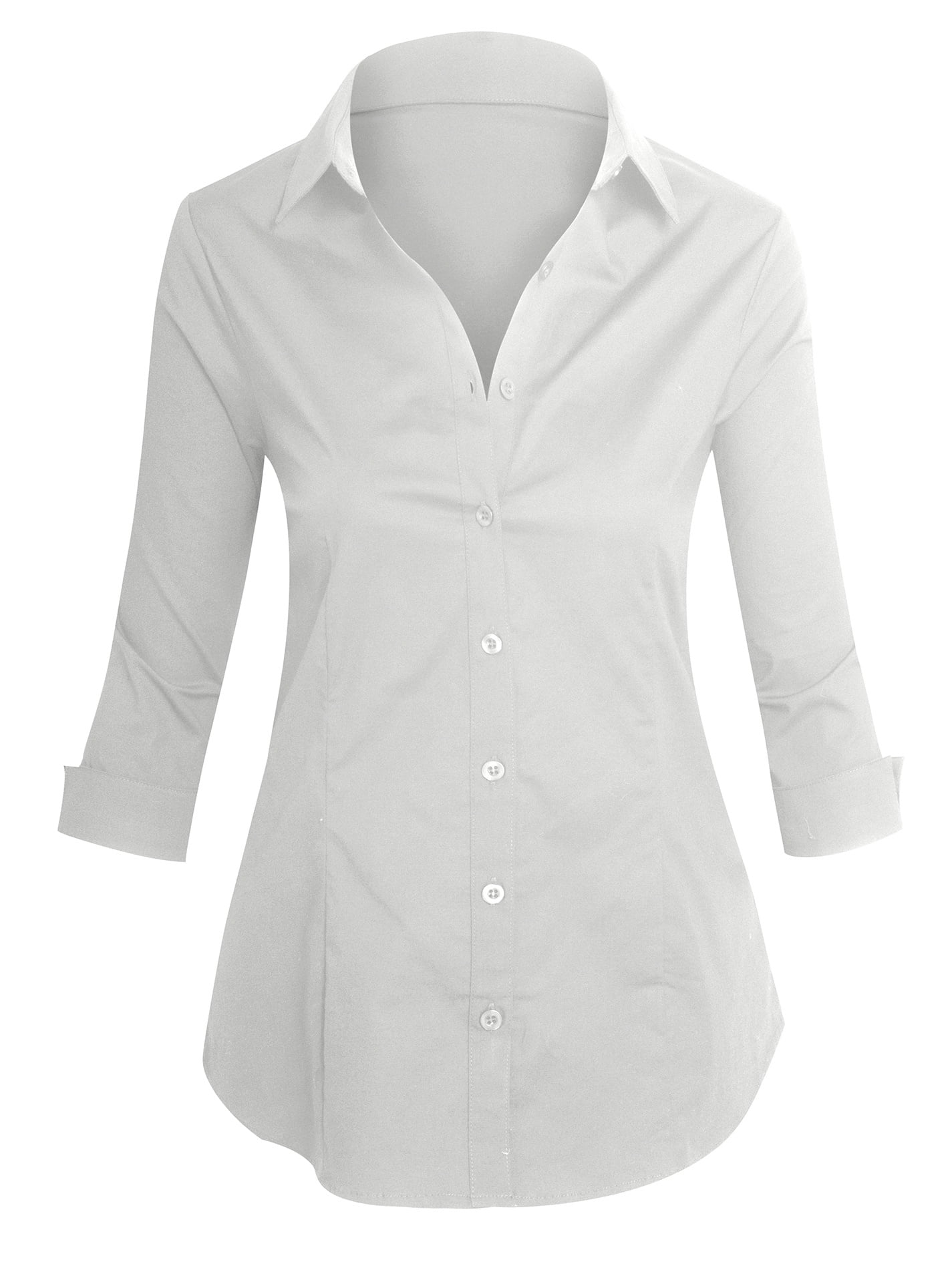 Women's Roll Up 3/4 Sleeve Button Up Collared Shirts with Stretch