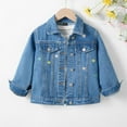thumbnail image 3 of RUTAYY Toddler Girls Jacket Long Sleeve Star Embroidery Turndown Collar Loose Fit Outerwear Leisure Trendy Denim Coat, 3 of 4