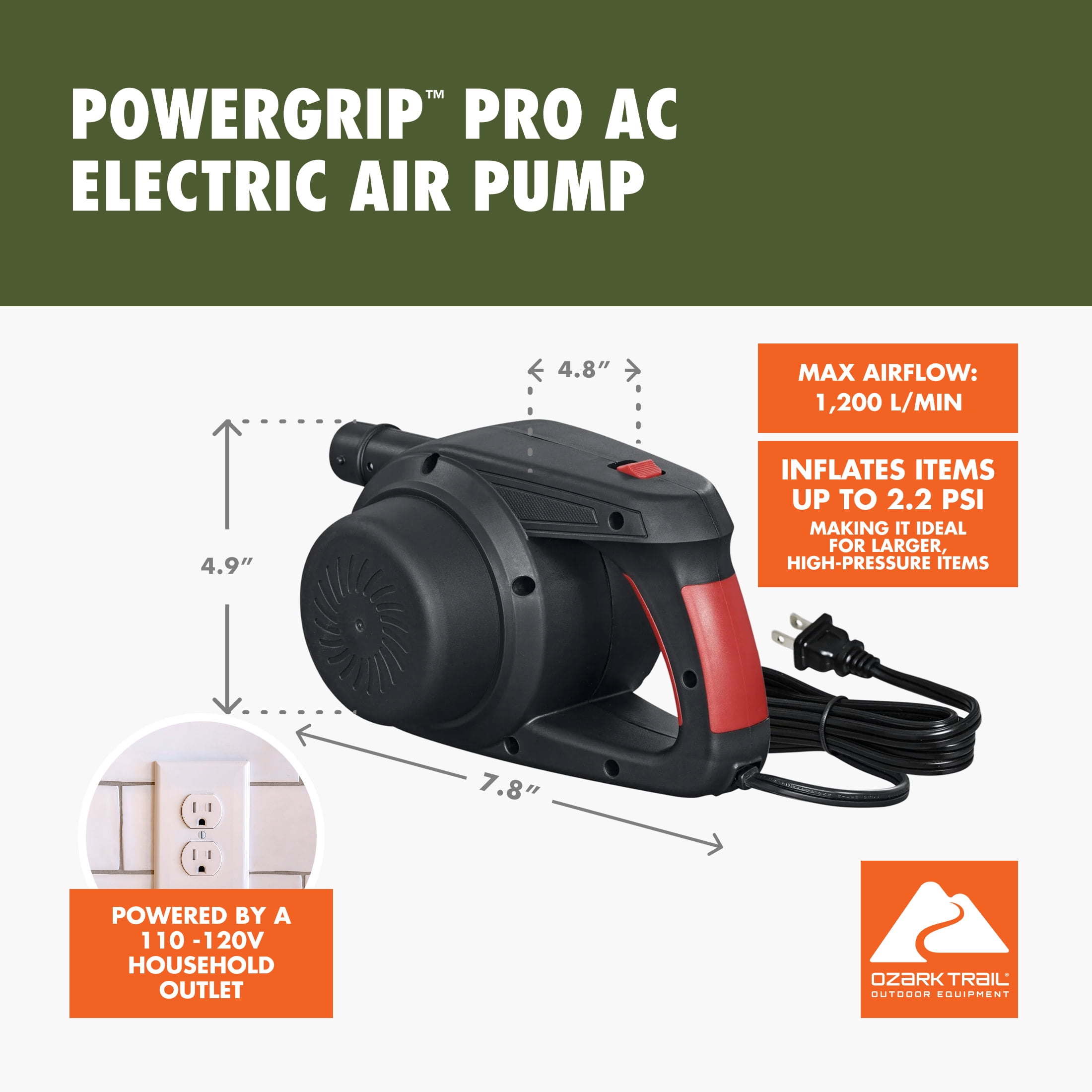 Ozark Trail PowerGrip Pro AC Electric Air Pump - High Pressure