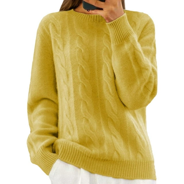 Chandail en Tricot pour Femmes Manches Longues Col Rond Doux Confortable Décontracté Hiver Chaud Col Roulé Mode Confortable