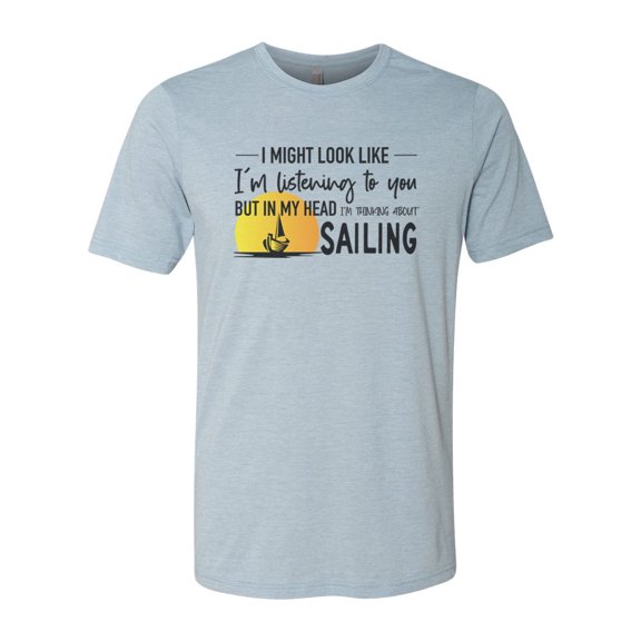Sailing Shirt, Thinking About Sailing, Gift For Sailor, Sailor Shirt, Unisex Fit, Boat Shirt, Sailboat Gift, Sailing Decor, Sublimated Tee, Stonewash Denim, LARGE