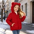 thumbnail image 5 of Winter Puffer Coat with Bear Ears for Boys Girls, Long Sleeve Hooded Zip Up Cotton Outerwear Jacket with Pockets, Red 4-5 Years, 5 of 8