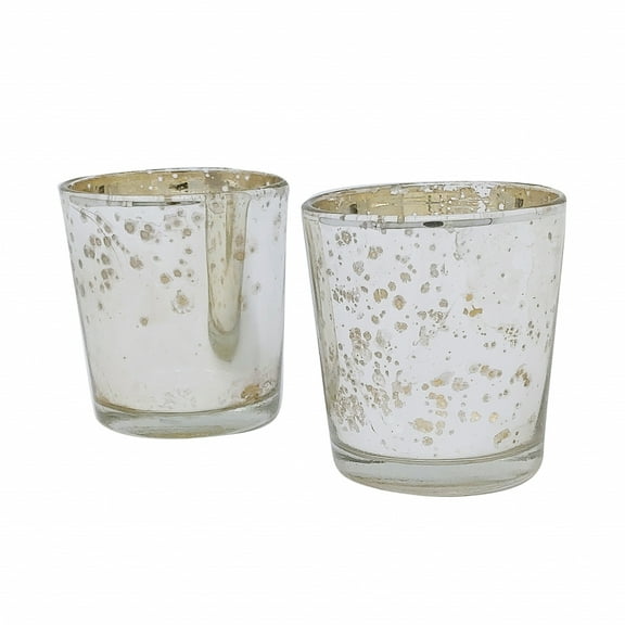 Silver Mercury Finish Small Speckled Glass Tealight Votive Candle Holders Set of 2 Evening Wedding Parties Home Decor Table Decoration Gift by MystiqueDecors