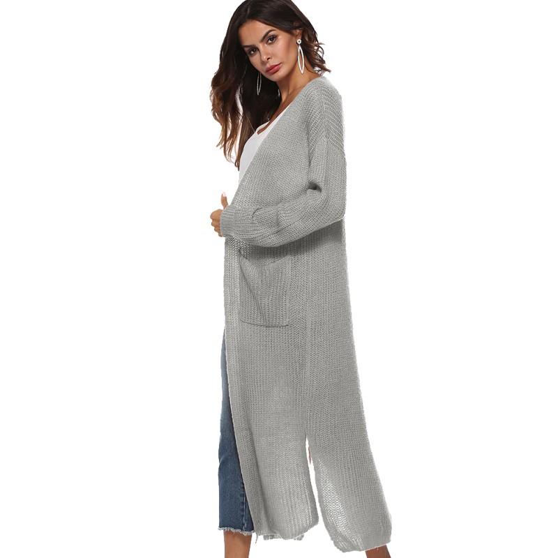 Women's Casual Long Open Front Drape Lightweight Duster Long Sleeve Cardigan, Long Sleeve Sweater Loose Asymmetrical Hem Outerwear (S-XXL), Gray, US8/L - image 4 of 5